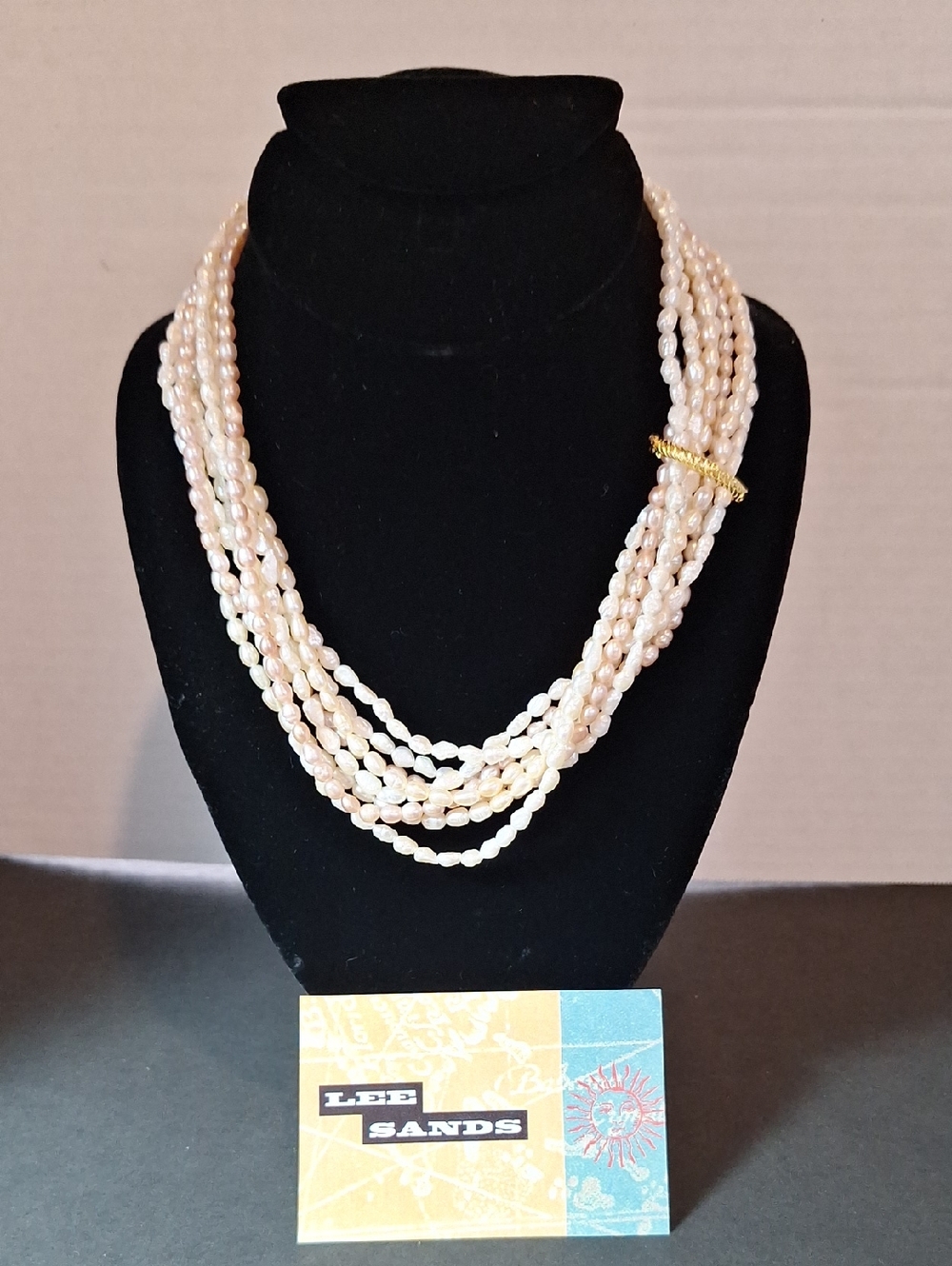Lee Sands Cream Freshwater Pearl Multi-Strand Necklace with Gold Accent